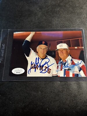 GAYLORD PERRY AND HANK SAUER Signed Snapshot 3.75 “ x 5.75” Photo JSA COA - LOOK - Image 1 of 4