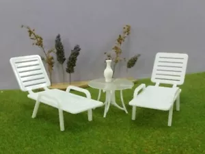 2 DECK CHAIR+TABLE-Chaise Longue,1:12 scale, DOLLHOUSE Garden-Patio Furniture - Picture 1 of 14