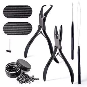 Haarverlaengerung Microring Zange Extensions Set mit 200 Schwarz Microringe DE - Bild 1 von 9