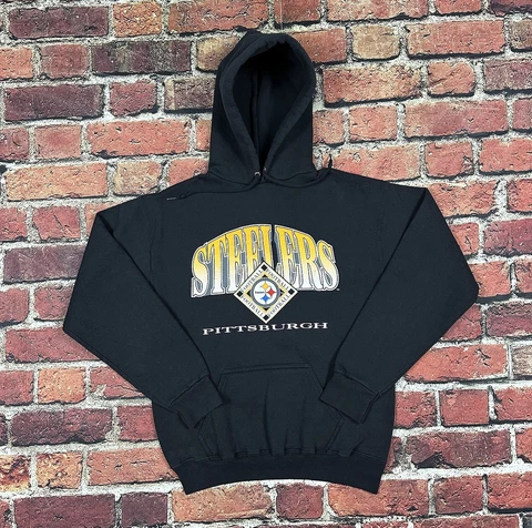 Vintage Pittsburgh Steelers Hoodie Sweatshirt Size Large Black Nfl Football 90s Cover