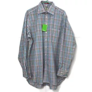 Camisa Boden Para Hombre Abotonada Manga Larga Multicolor Cuadros Talla 16.5 Blanco Azul Nueva - Imagen 1 de 4