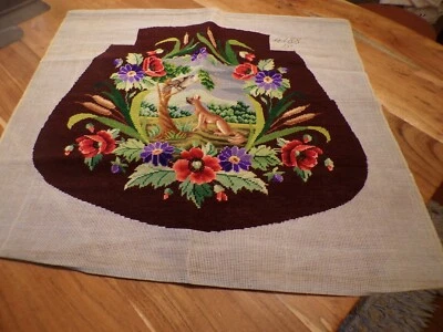 Tapisserie faite main  pour fauteuil ou chaise " le corbeau et le renard " - Photo 1/4