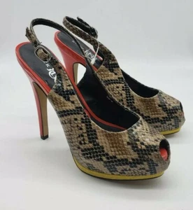 Rock Republic Sz 6.5 Snake Print Slingback Platform Stiletto Peep-Toe Heels $144 - Picture 1 of 7