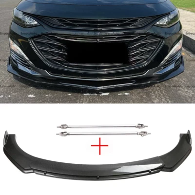 For Chevrolet Impala Carbon Fiber Front Bumper Lip Spoiler Splitter + Strut Rods Foto 1 de 4