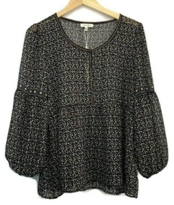 Max Studio Boho Puffärmel Bluse Damen Größe L bedruckt Knopfleiste - Bild 1 von 9