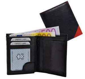 Herren Geldbörse Brieftasche Kombibörse Leder 9,5 x 11,5 x 2,0 cm schwarz-rot - Bild 1 von 2