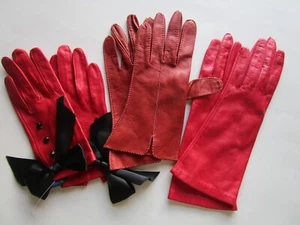 Guantes de cuero sin marca 3 pares rojo negro ladrillo tamaño pequeño longitud muñeca vintage - Imagen 1 de 5