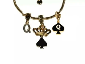 Queen Of Spades Enamel and Add Charms Euro Anklet Ankle Chain Jewellry QOS Gold - Picture 1 of 1