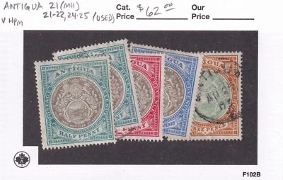 MATT'S STAMPS SCOTT ANTIGUA #21-#22, #24-#25 ISSUES OF 1903, MH/USED CV$62 - Image 1 of 3