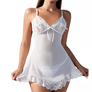 White Sexy Women Lace Lingerie Lace Sheer Babydoll Sexy Chemise Nightie Size-M - Picture 1 of 7