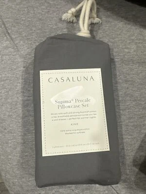 King Washed Supima Percale Solid Pillowcase Set Dark Gray - Casaluna - Image 1 of 3