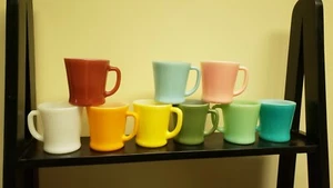 9 FIRE KING D HANDLE MILK GLASS MUGS DIFFERENT COLORS ANCHOR HOCKING  - Picture 1 of 12