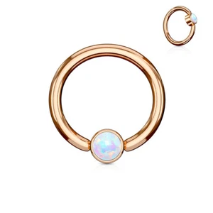 Captive Lip Ear Ring 14 Gauge 3/8" Rose Gold Plate w/Opal 4mm Gem Ball SET of 2 - Picture 1 of 4