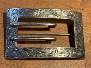 Hebilla de cinturón grande de plata esterlina estilo suroeste floral con sello estampado - Imagen 1 de 6