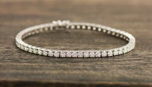 12Ct Round Cut Moissanite Women Wedding Tennis Bracelet 14k White Gold Plated 7" - Picture 1 of 2