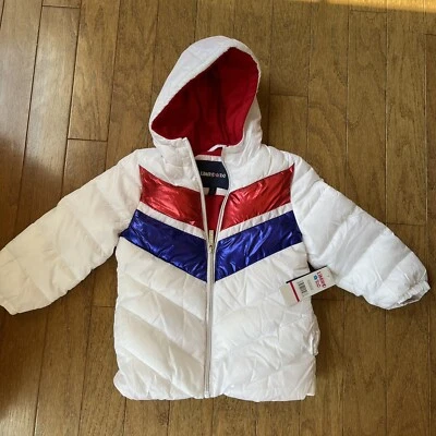 Limited Too Little Girls Size 4 Puffer Coat Jacket Hooded White Red Blue NWT - Image 1 of 4