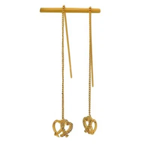 18ct Gold Filled Womens Heart Threader Earrings with White CZ Crystals 18K GF - Picture 1 of 4