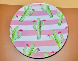 Cactus Plate w/Pink Flowers & Stripes Melamine Salad Dessert Plates BPA Free - Picture 1 of 4