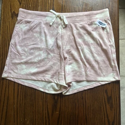 Pantalones Cortos de Terry Francés Azul Marino Antiguo con Patrón Tie-dye Rosa y Blanco para Mujer XL Foto 1 de 4