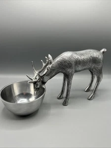 Silver Chrome Stag Reindeer with Bowl Candy Dish Made in India Christmas Winter - Picture 1 of 16