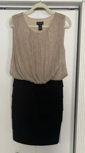 Enfocus Studio Schwarz Gold Metallic Cocktailkleid Gefüttert Top Lagenlook Rock 16W - Bild 1 von 6
