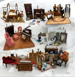 Huge DOLLHOUSE FURNITURE & Accessories Lot Complete Furnished Dollhouse Rooms - Picture 1 of 15