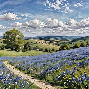 Tarjeta de arte ACEO Bluebonnet Hillside en Texas Hill Country - Imagen 1 de 1