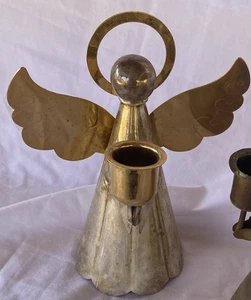 Portacandele angelo di Natale MCM in ottone e metallo circa 6-1/2" vintage - Foto 1 di 6