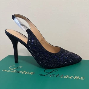 NUEVO Lauren Lorraine Rachel Azul Marino Eslinga Trasera Tacón Tacones Talla 5.5 Estrás Brillante - Imagen 1 de 14