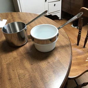 2quart All Clad Stainless Saucepan AND White Ceramic Liner. (No Lid ) Both Pans - Picture 1 of 16