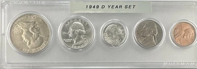 1949-D Mint 5-Coin Year Set – AU – Toned Nickel – 90% Silver – Denver Mint Set 1 - Image 1 of 4