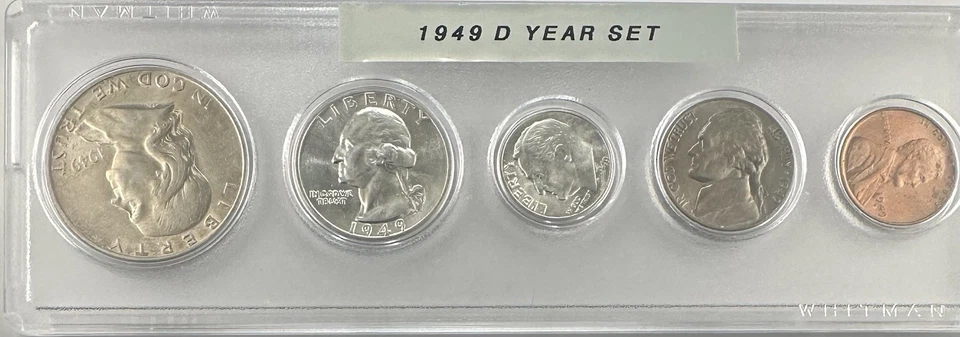 1949-D Mint 5-Coin Year Set – AU – Toned Nickel – 90% Silver – Denver Mint Set 1 - Image 1 of 4