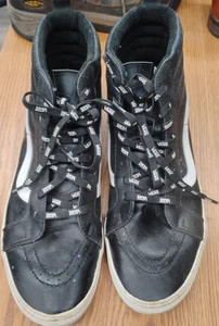 RARE VANS Sk8-HI Black Leather Spell Out 12  Men's Shoes White Soles - Picture 1 of 4