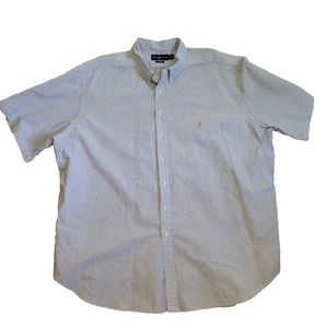 Ralph Lauren Seersucker camicia uomo 4XLT blu righe bianche manica corta rosa pony - Foto 1 di 8