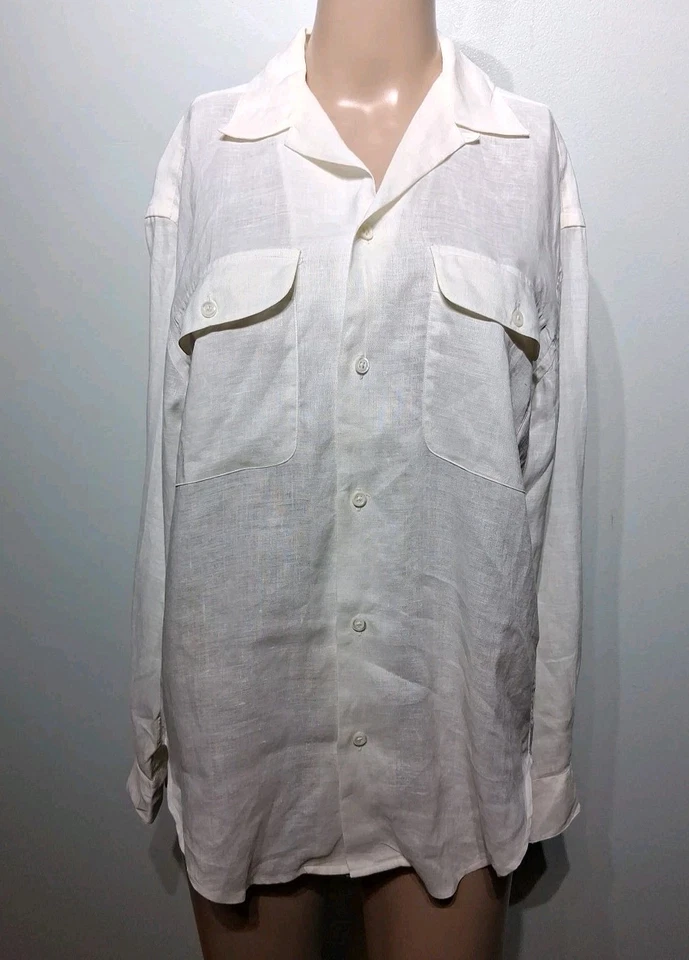 Blusa Ralph Lauren Vintage Para Mujer Blanca Lino Manga Larga Botón Delantero Talla 4 Foto 1 de 4