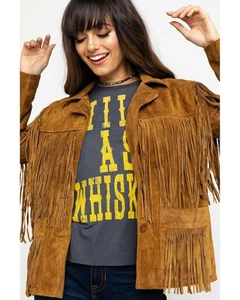 Brown Suede Fringe Cowgirl Leather Jacket for Women Biker Leather Coat - Picture 1 of 8
