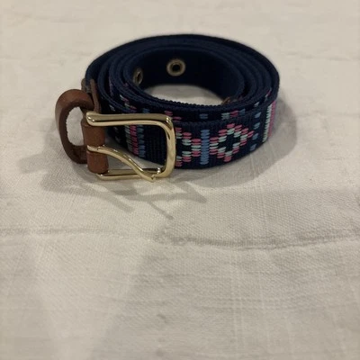 J. Crew Women's Woven Blue and Pink Belt, Leather and Brass Buckle, Size M - Image 1 of 4