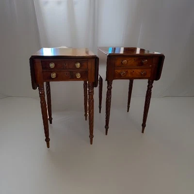 2 American Federal Mahogany Work Tables w/ Rope Turned Legs, C1830 - Image 1 of 4