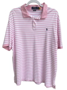 Polo Ralph Lauren Men’s Size XXL Golf Polo Shirt Pony Logo Pink White Stripe - Picture 1 of 4
