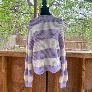 Sanctuary Women's Purple And White Striped Mock Neck Sweater Size M - Picture 1 of 8