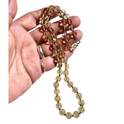 ANTIGUO COLLAR DE ORO AMARILLO 14K CON CUENTAS REDONDAS DE CITRINO AMARILLO LISO ¡41,2 GRAMOS! Foto 1 de 4