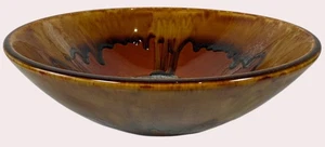 Large 12” Drip-Glaze Pottery Bowl – Amber & Espresso Mid-Century Style - Bild 1 von 7