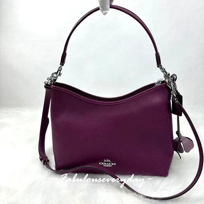 Coach Laurel Shoulder Bag With Flower Charm In Leather CCE35 Plum/Jasmine NWT - Image 1 of 4
