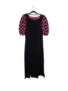 Vintage Volup schwarzes Samt Kleid Puff Kurzarm 60er Union Tag mittel rosa Band - Bild 1 von 24