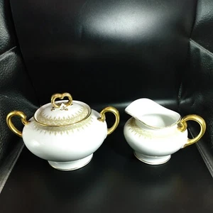 Limoges Wm Guerin Gue15 Creamer & Covered Sugar Bowl Gold trim on rim and handle - Picture 1 of 10