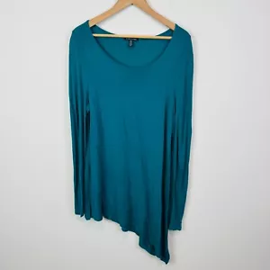 Eileen Fisher Medium long sleeved tunic asymmetrical hem blue/green stretch - Picture 1 of 5