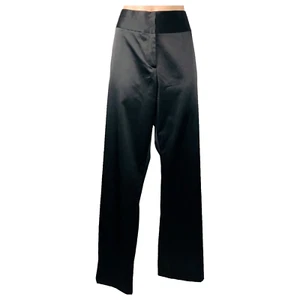 Liz Jordan Cocktail Pants Size AU 16 Wide Leg High Waist Black Satin Occasion - Picture 1 of 17