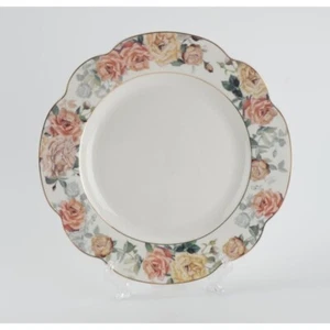 Grace Teaware Yellow Rose with White Background Scallop Dinner Plate Set Of 4 - Picture 1 of 1