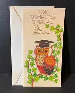 VTG Embossed Hallmark Graduation Card UNUSED Owl With Cap on Tree Branch Diploma - Picture 1 of 5