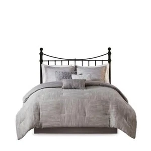 Madison Park Queen 4 Piece Printed Seersucker Comforter Set With Grey MP10-6290 - Picture 1 of 6